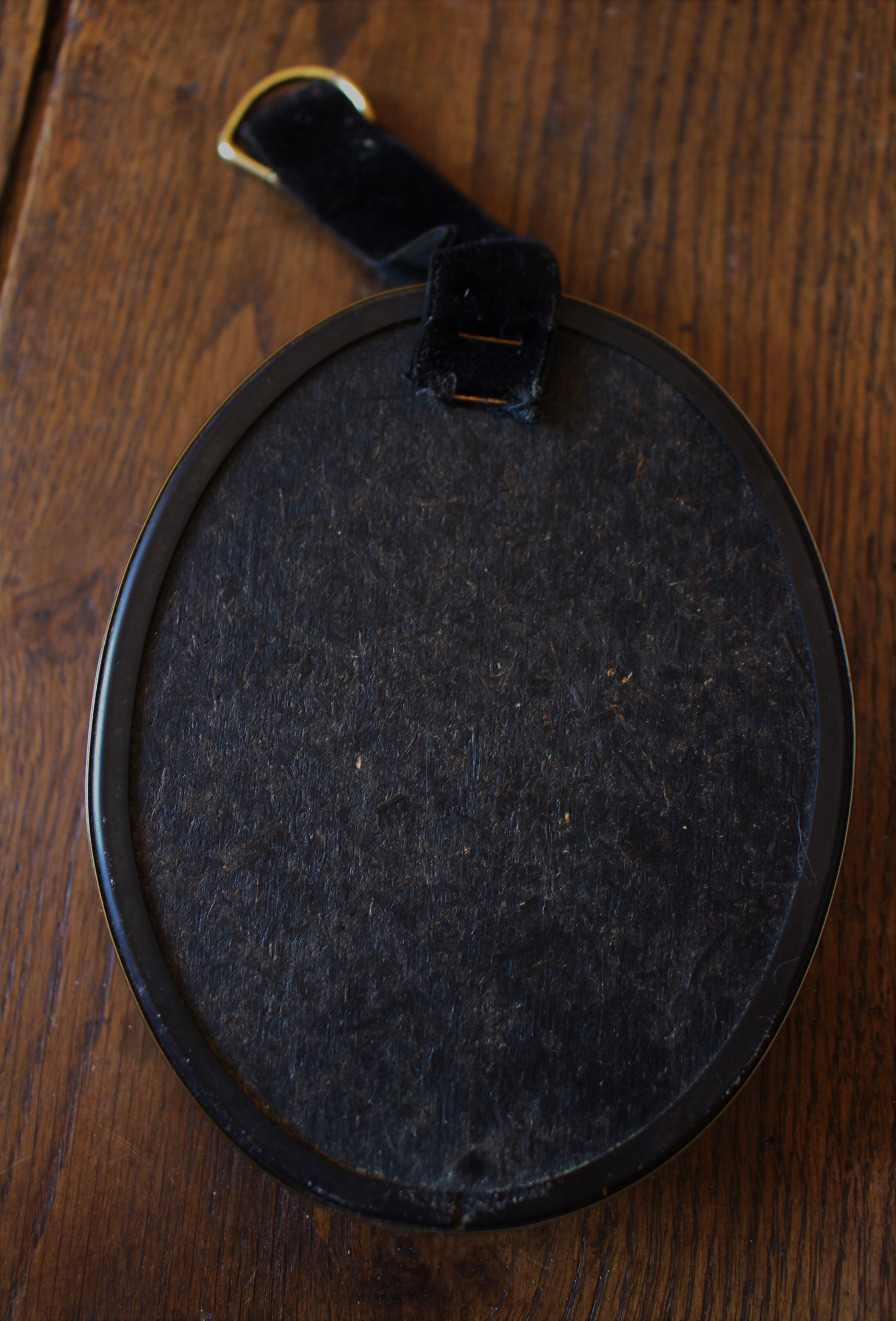 Vintage medallion domed glass dried flowers black gold