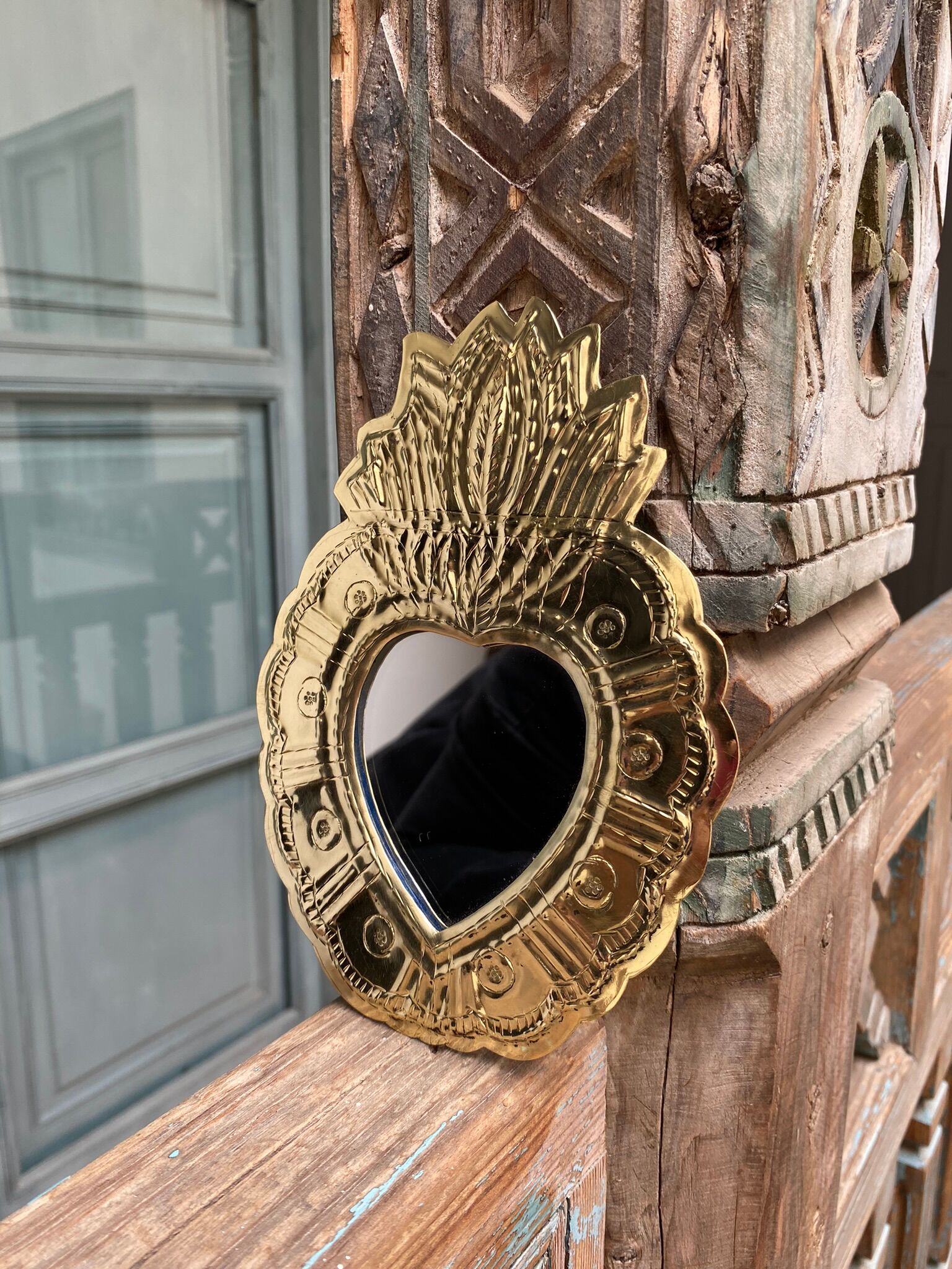 Heart mirror in brass type ex-voto houbbi