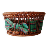 Panier vintage rotin et osier tissu écossais