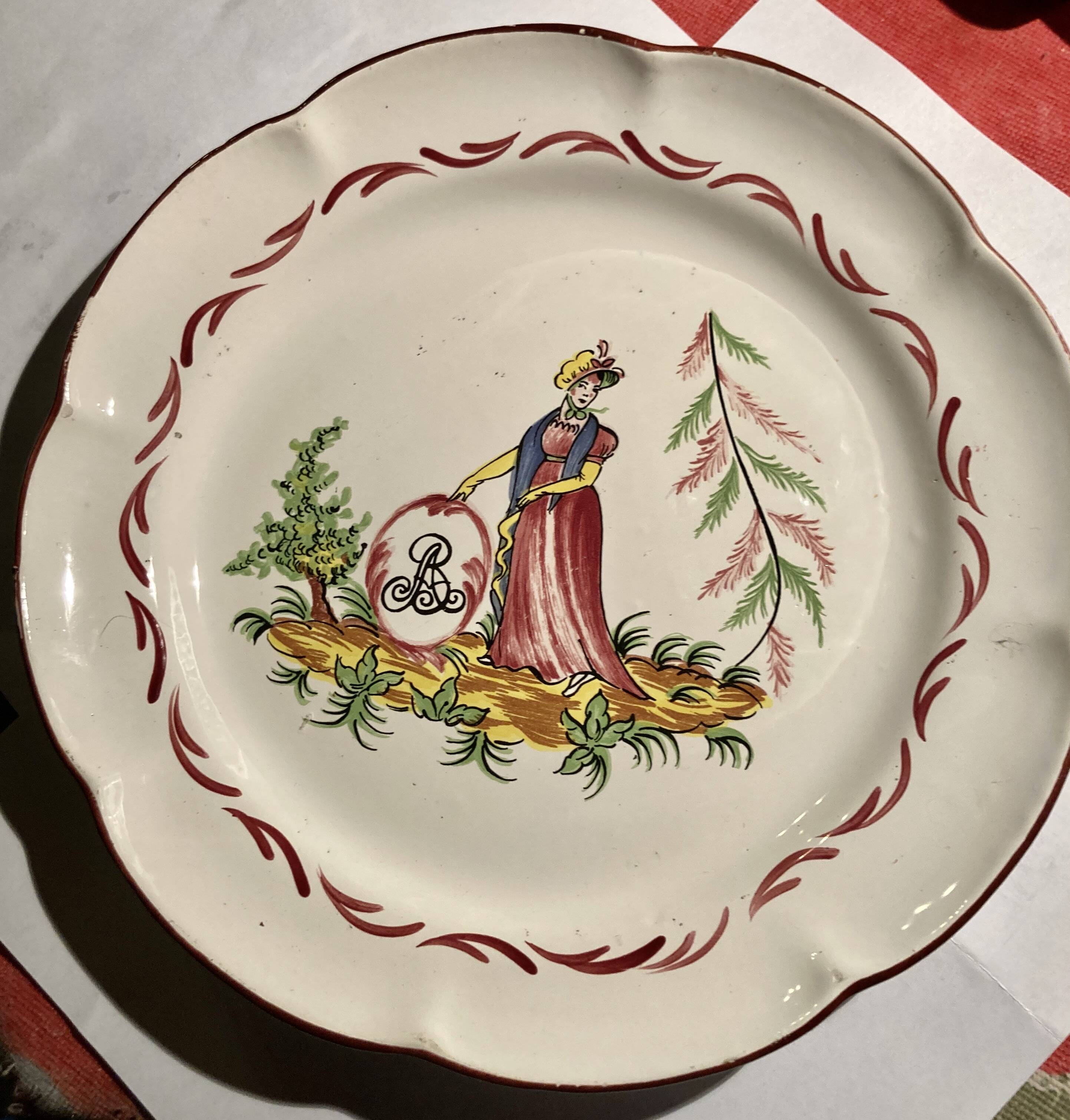 Faience plate Les Islettes decor Madame Bernard 19th century 23 cm rare model