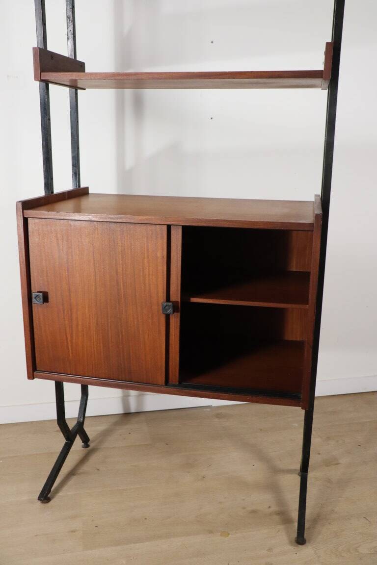 Vintage modular bookcase in wood and metal, Italy, 1960