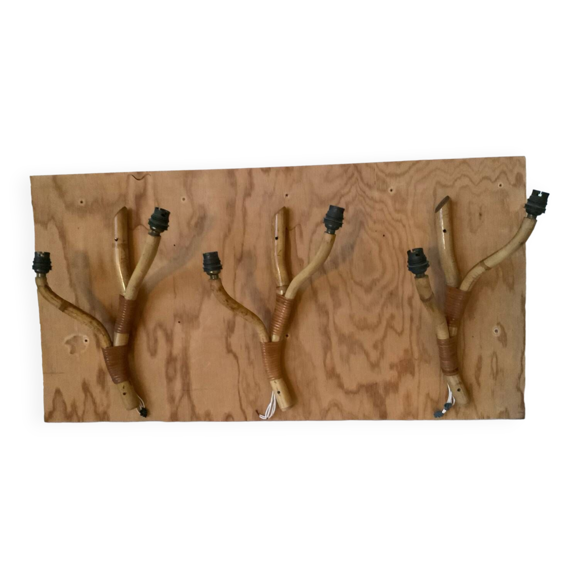 Rattan wall light trio