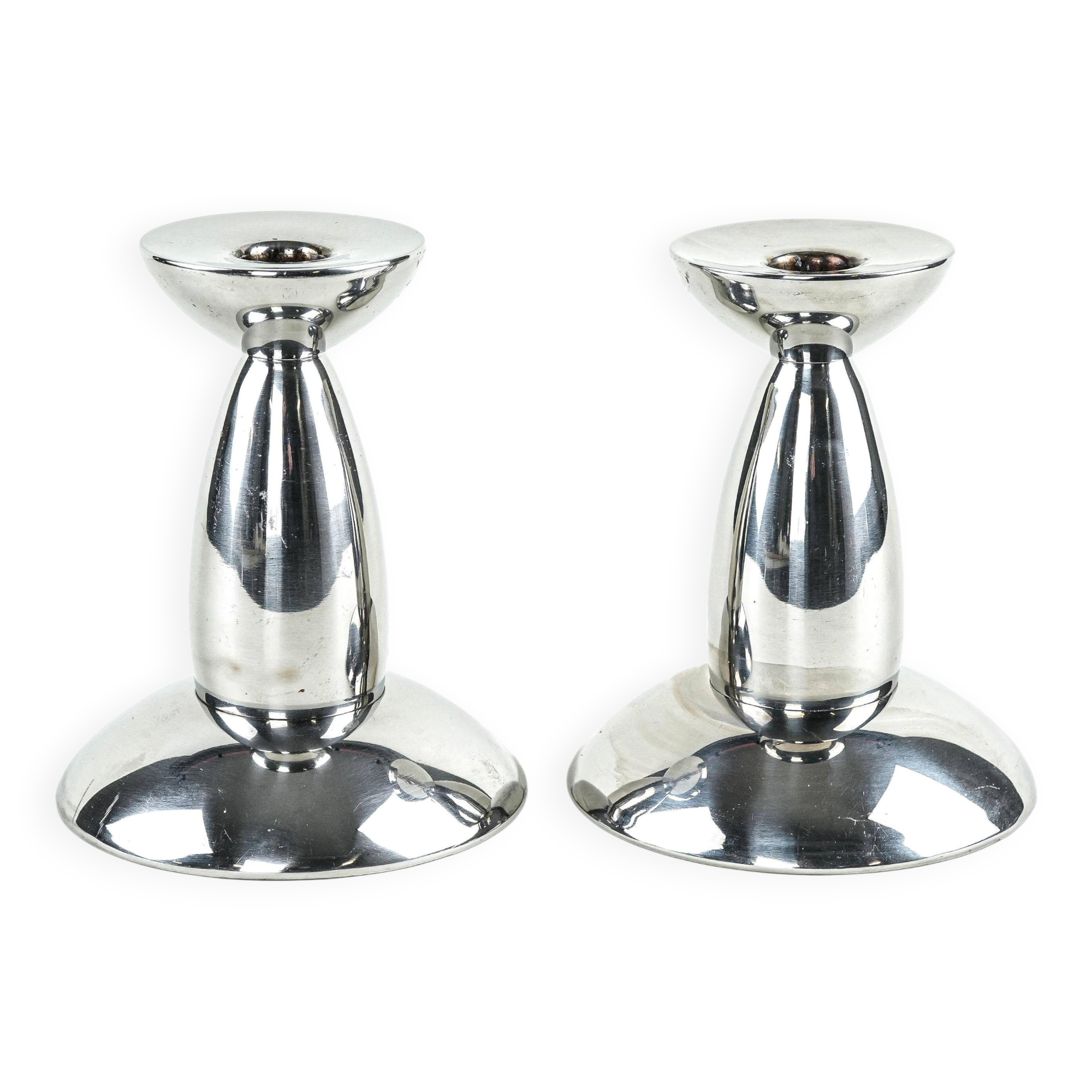 Pair of Chrome Candlesticks, Industrial Minimalist Design, European, 1970s