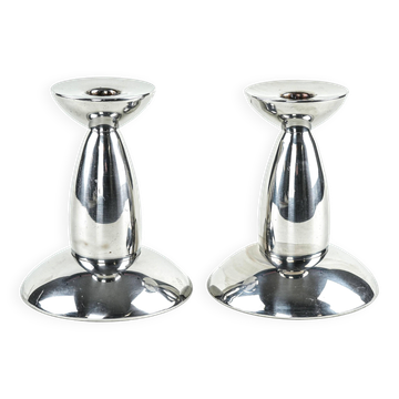 Paire de bougeoirs en chrome, design industriel minimaliste, européen, années 1970