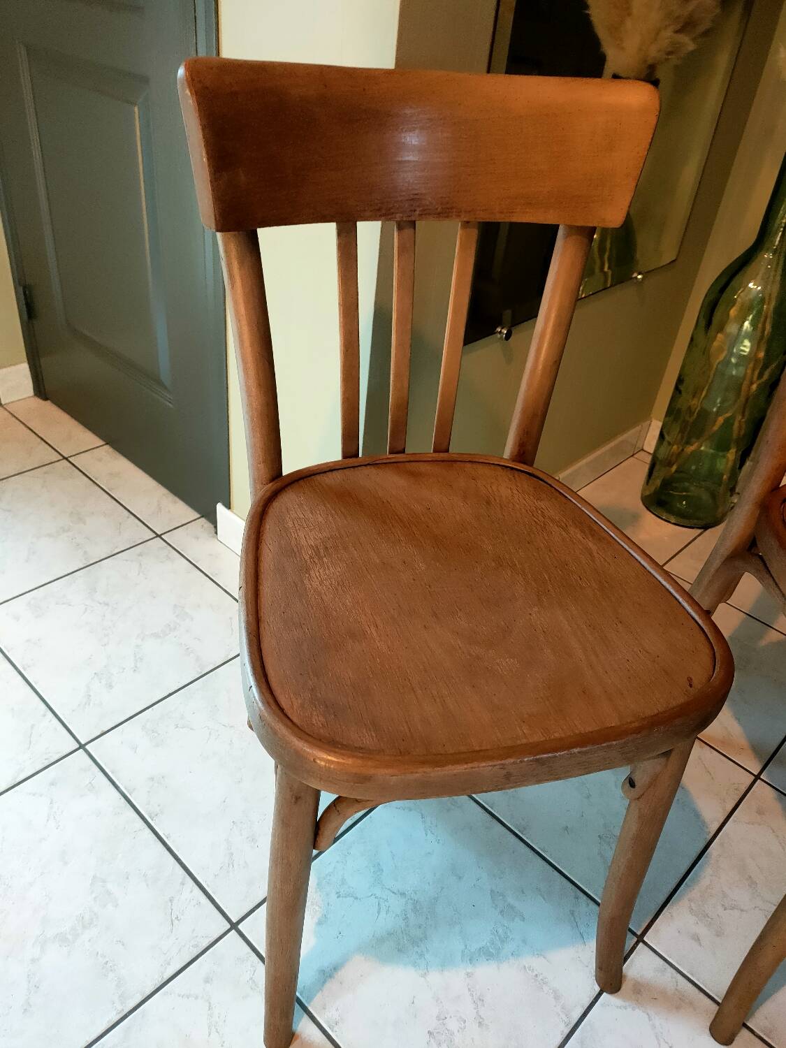 Pair of curved wooden bistro chairs