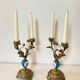 19th century candle holders in gilded bronze and porcelain