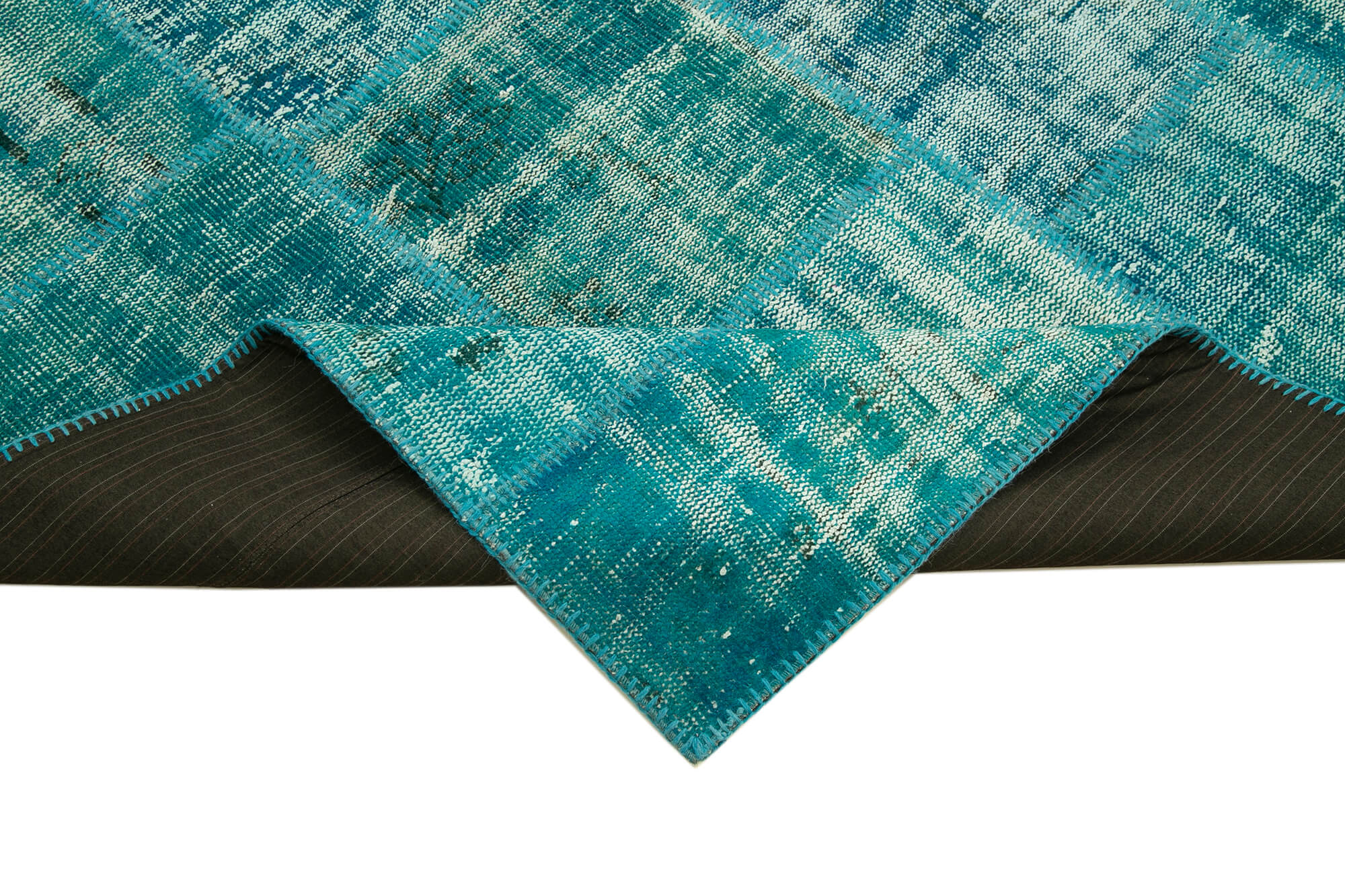 Hand-Knotted Oriental Overdyed 173 cm x 240 cm Turquoise Patchwork Carpet