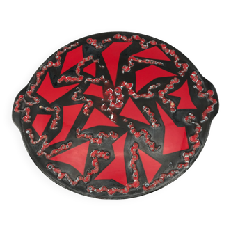 Vintage dish in glazed ceramic modernist decor of patterns