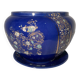 Antique blue flowerpot, ceramic, Art Nouveau earthenware circa 1900