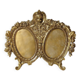 19th century "Victorian" double frame, gilded bronze decorated with acanthus & flower garlands