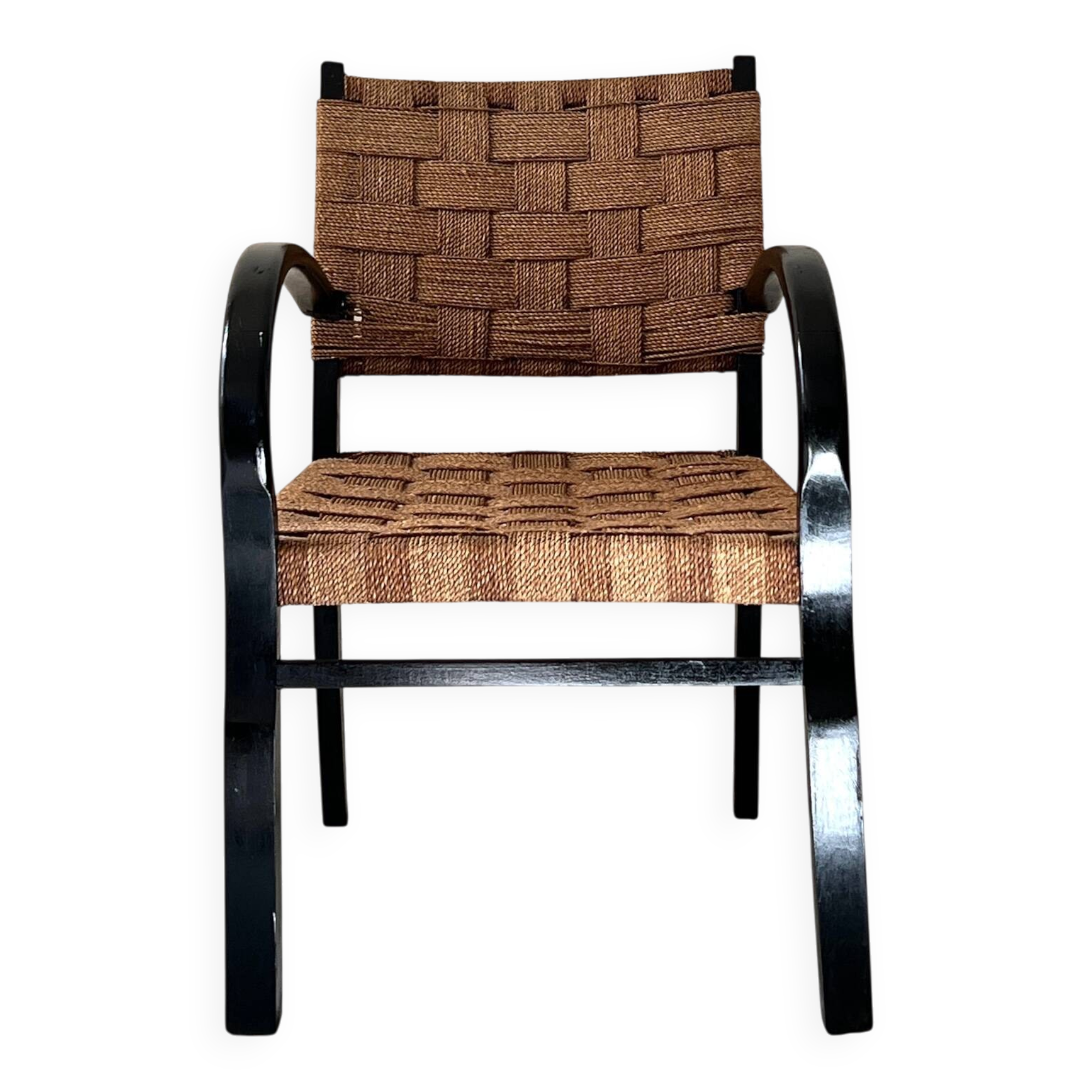 Scandinavian armchair in wood and woven cord by Axel Larsson, Sweden 1950.