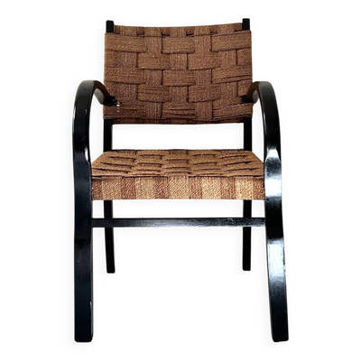 Fauteuil scandinave en bois et corde tressée par Axel Larsson, Suède 1950