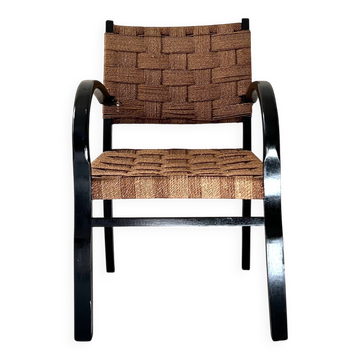 Scandinavian armchair in wood and woven cord by Axel Larsson, Sweden 1950.