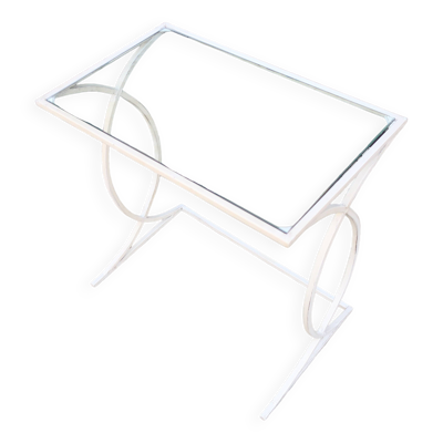 Bout de canapé, Petite Console Art Déco en Métal laqué Blanc, vers 1940