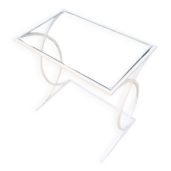 Bout de canapé, Petite Console Art Déco en Métal laqué Blanc, vers 1940
