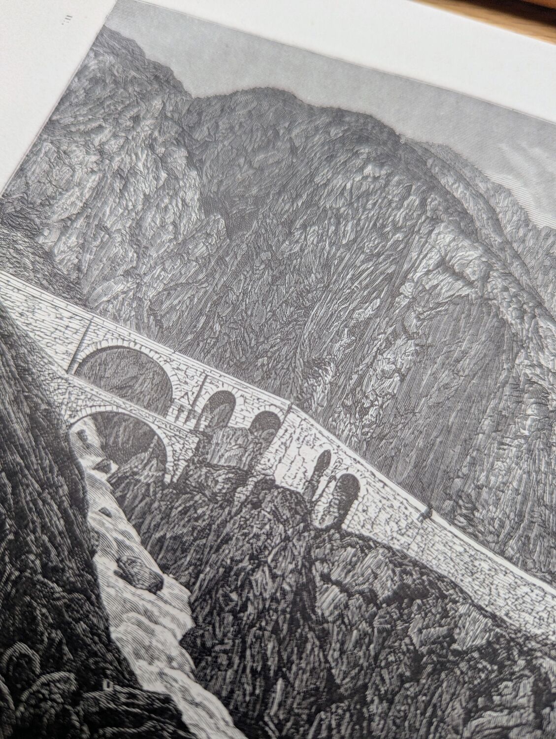 The Devil's Bridge, Schöllenen, vintage engraving, 1878.