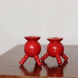 Pair of Swedish Dala Ball Candleholders