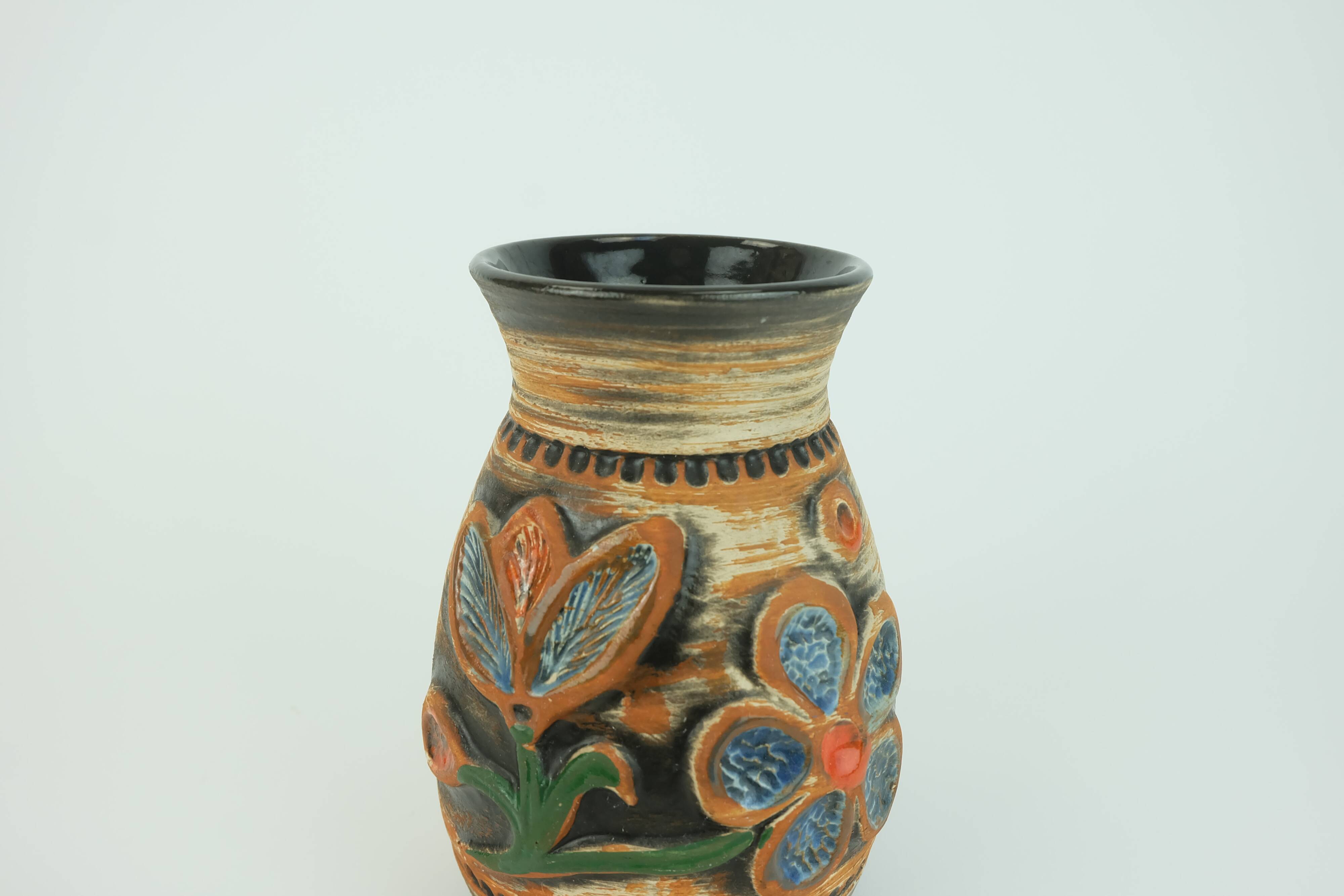 1960s bay ceramic vase multi-color relief flower decor model 94 17
