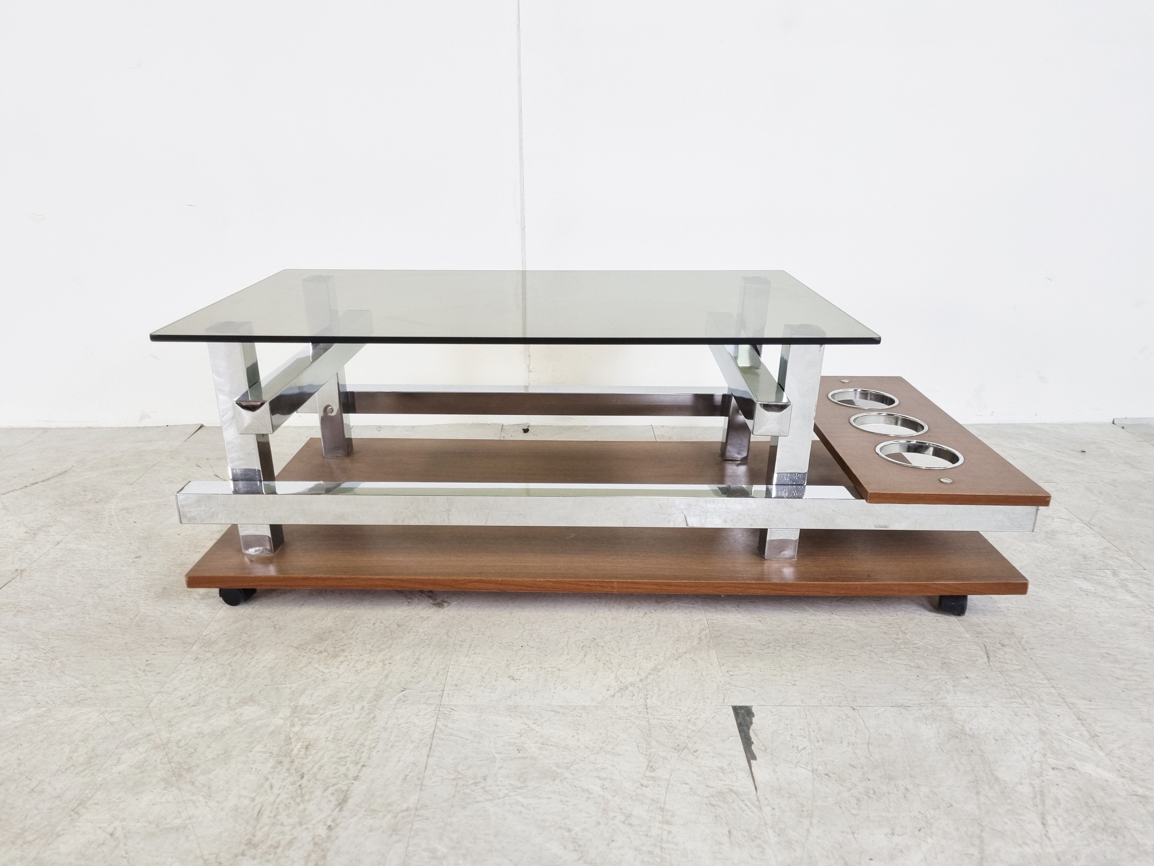 Vintage teak and chrome bar coffee table, 1960s