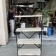 Industrial-style shelf in light wood and cast iron