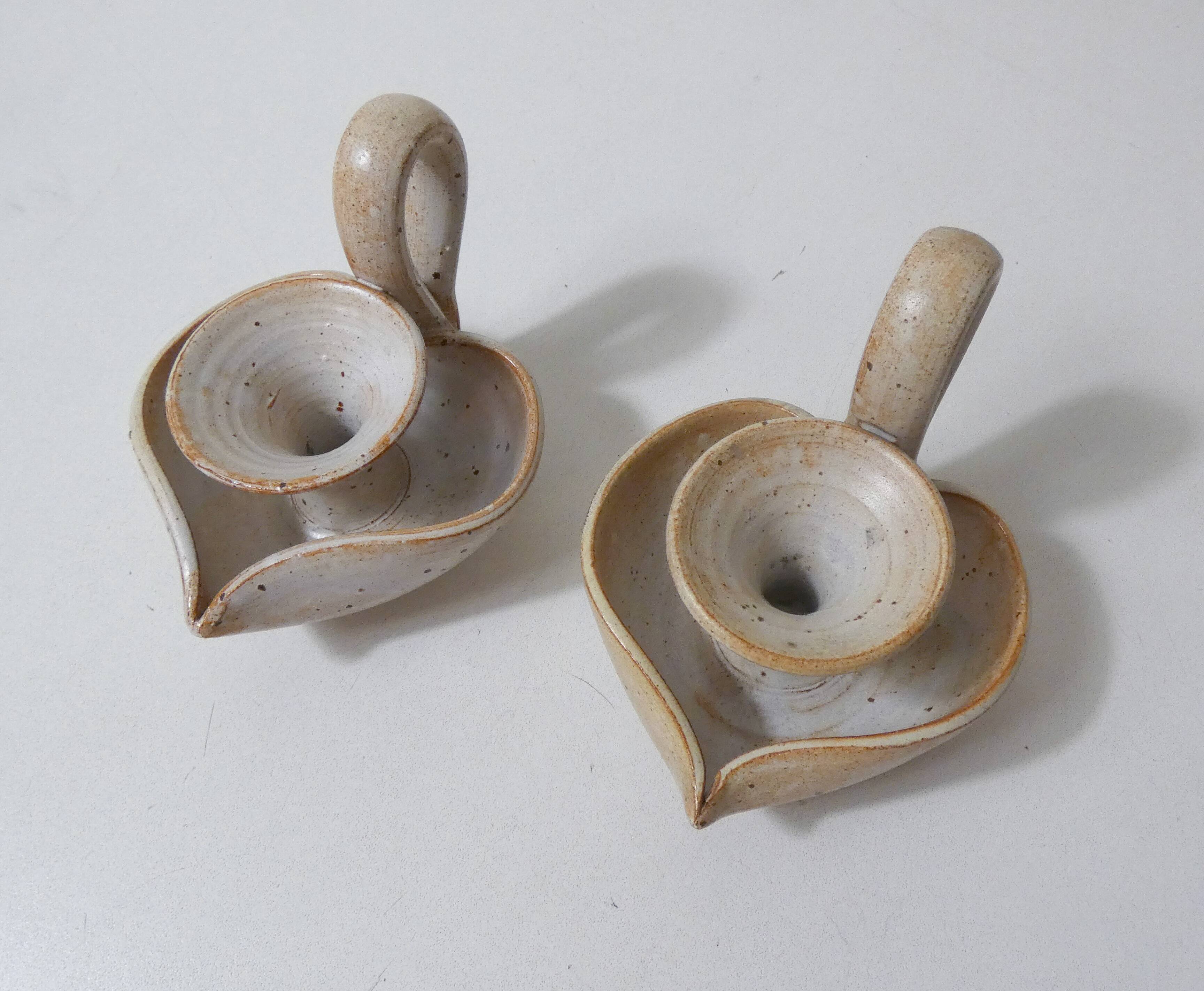 pair of vintage stoneware candlesticks
