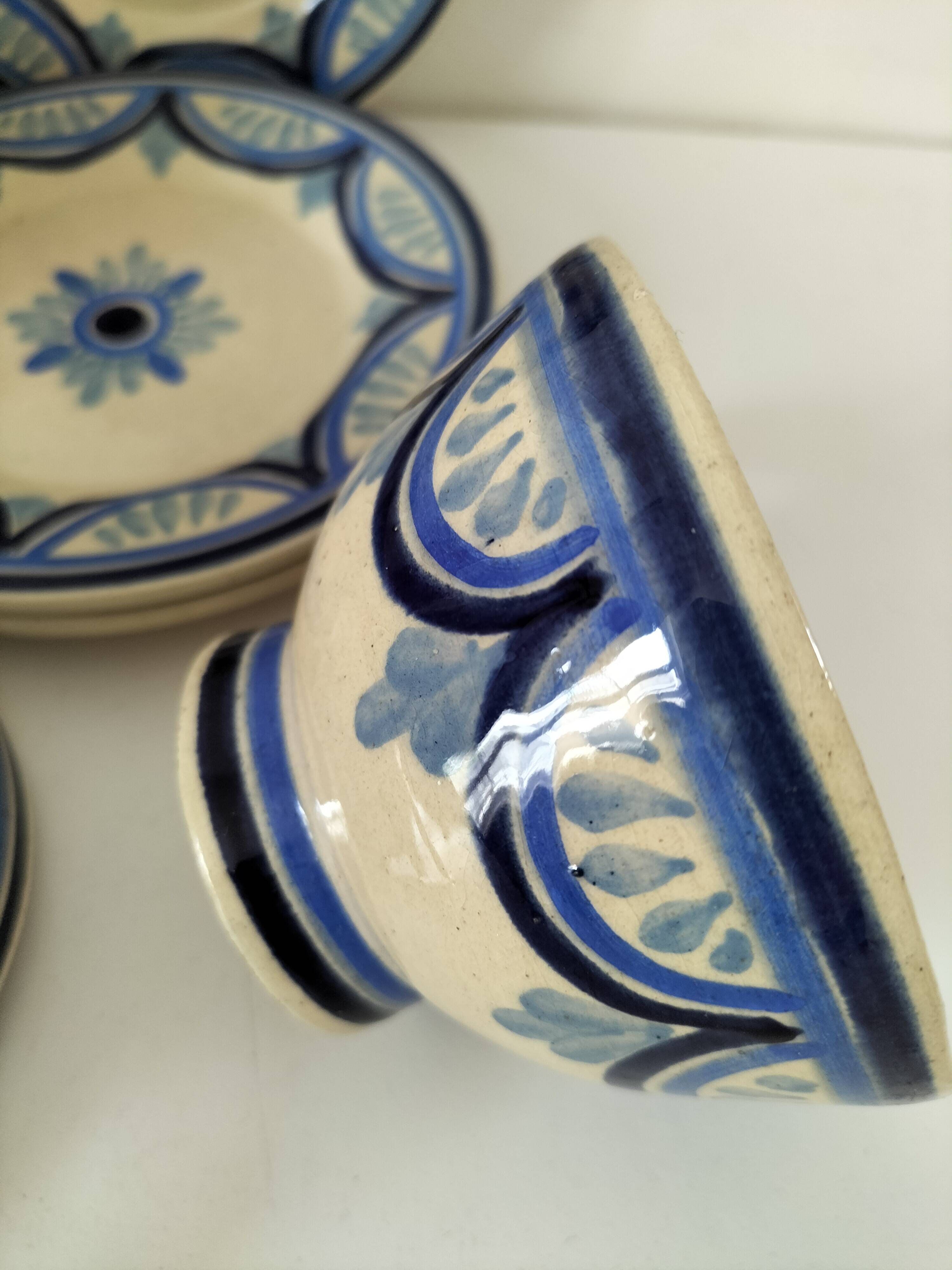 Trio of Ti-Bihan St Malo cups and saucers by Yvon Roy