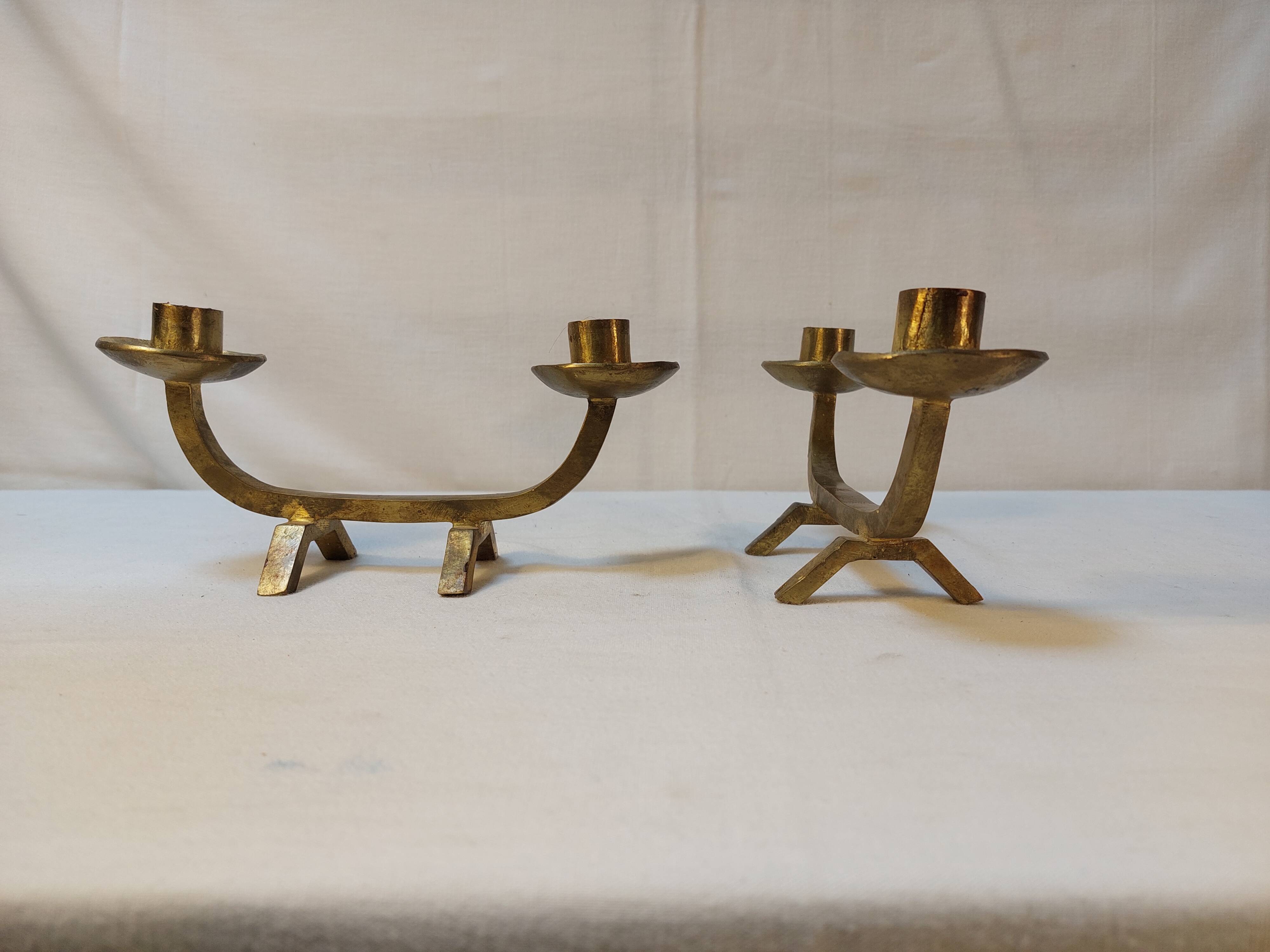 Pair of brutalist candlesticks in solid brass - 1960s