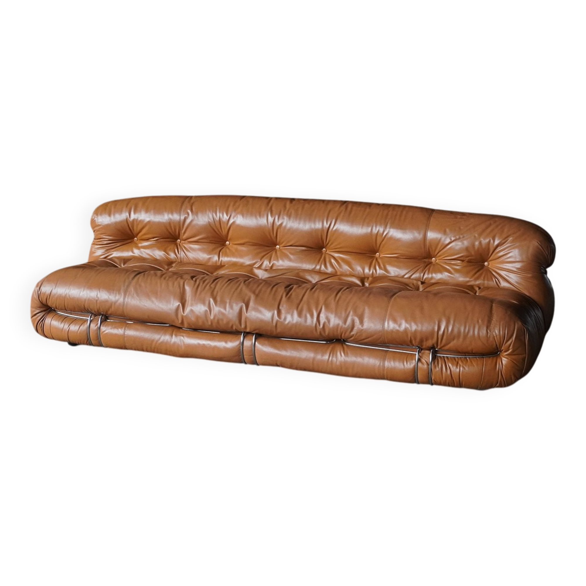 Soriana Three-Seater Sofa in Original Leather by Afra and Tobia Scarpa for Cassina, 1970s