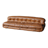 Soriana Three-Seater Sofa in Original Leather by Afra and Tobia Scarpa for Cassina, 1970s