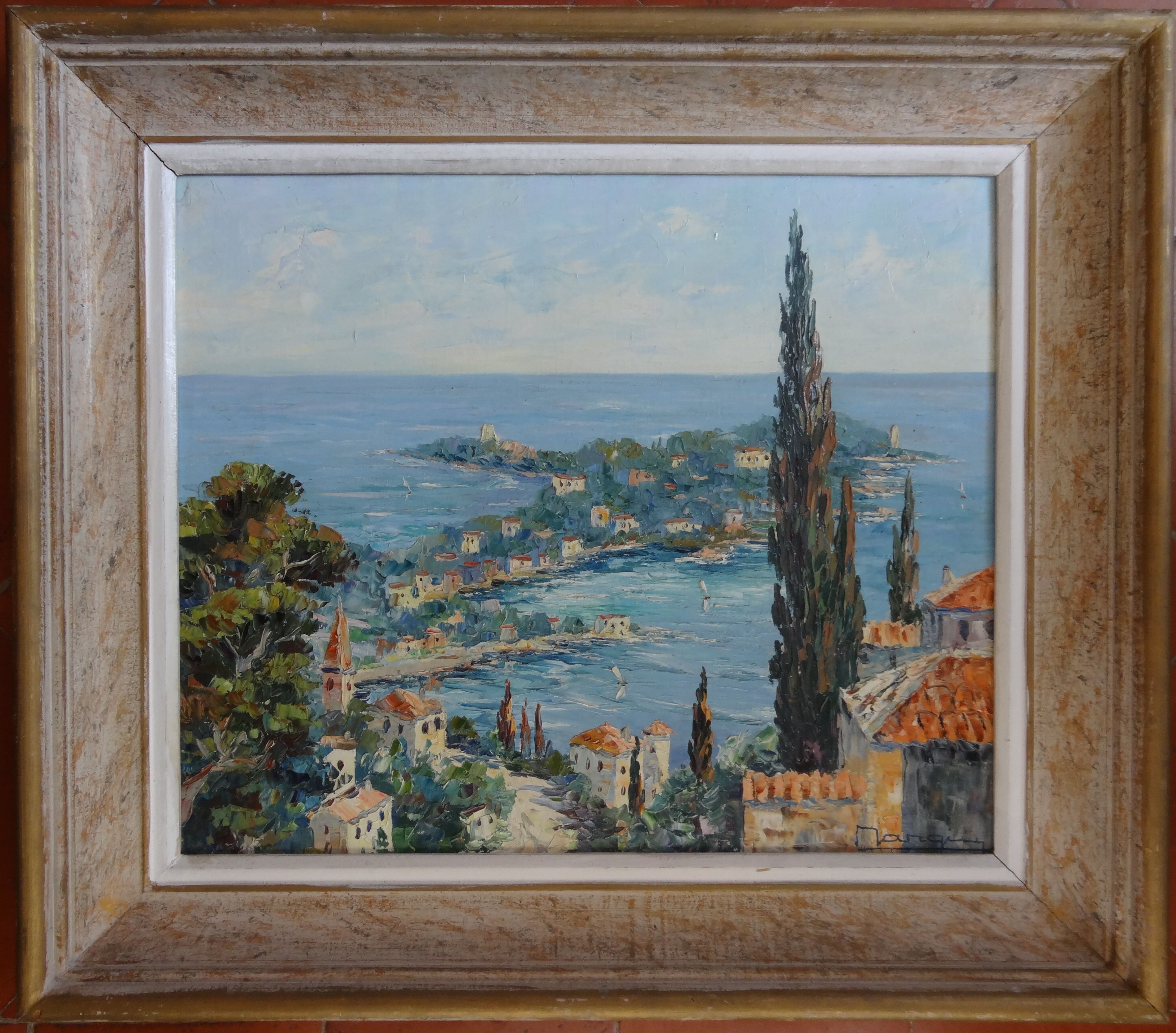Marine, oil painting of Saint-Jean-Cap-Ferrat, signed H. E. BARGIN, 71 x 63 cm