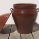 Large vintage glazed terracotta jar, cognac, with lid 🏺