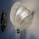 Wall light shell in glass and brass, 1970s-80s.
