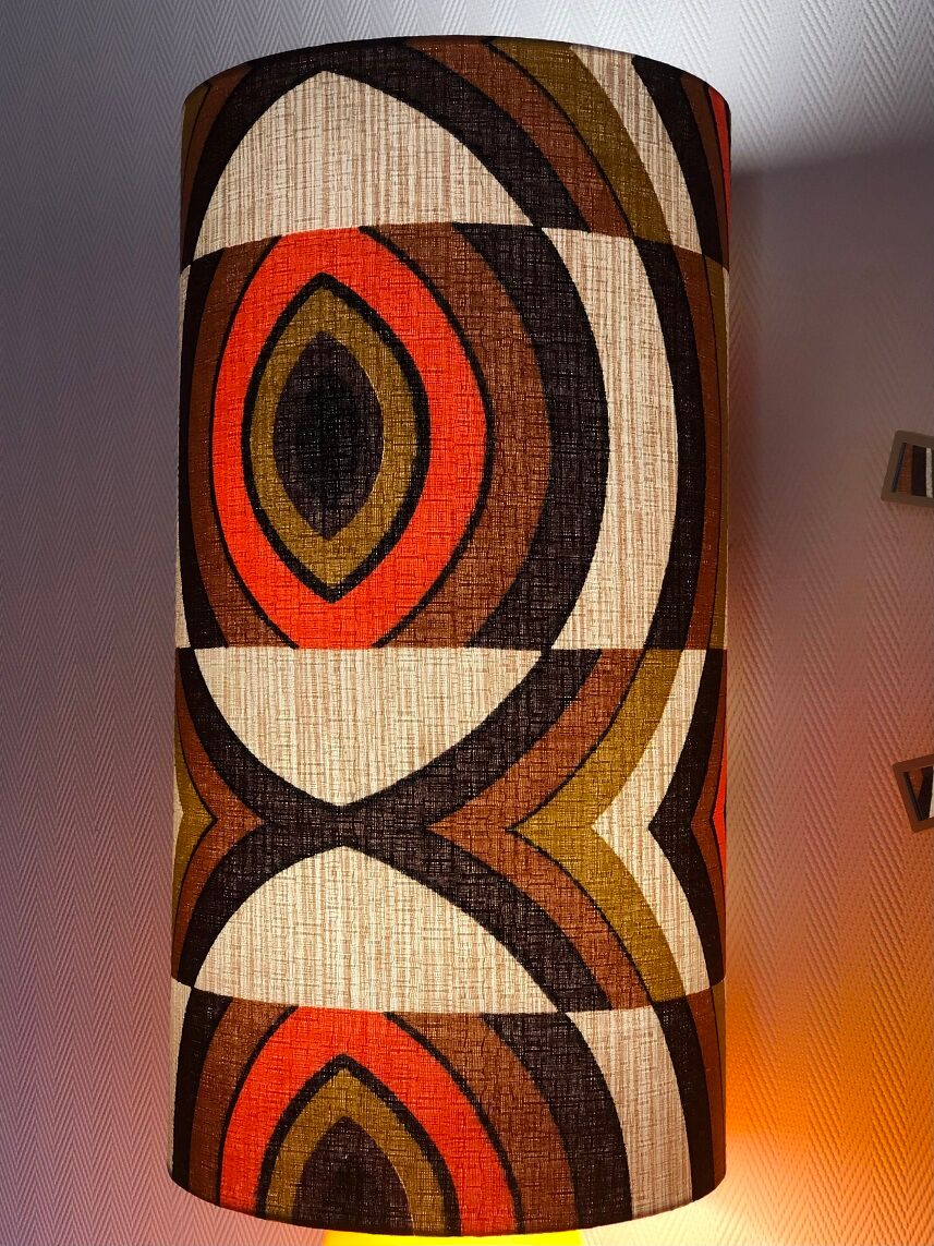 Orange opaline table lamp and vintage fabric