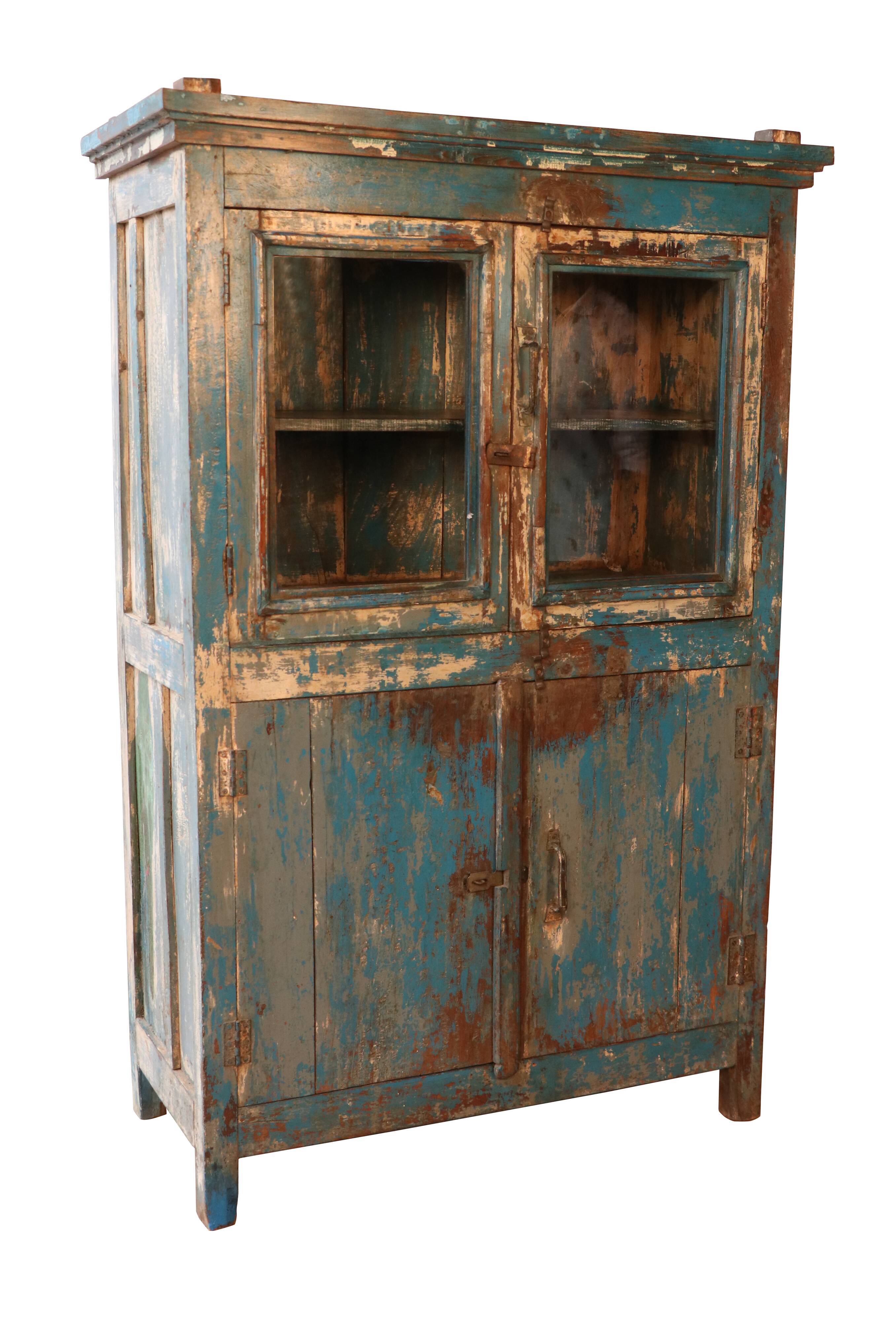 Old Burmese teak vessel Blue-ecru patina