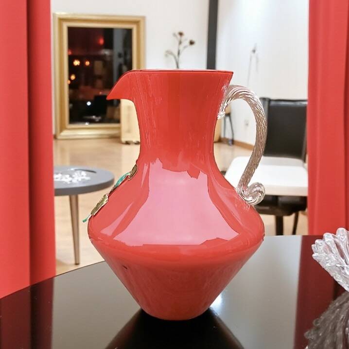 Coral red Provence opaline pitcher vase - 1960s