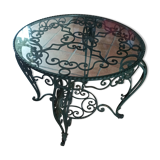 Living room table with wrought iron frame