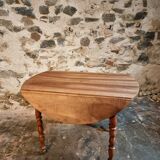 Antique walnut drop-leaf dining table – French round table 110 cm