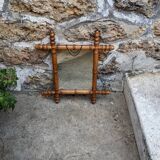 Vintage mirror with bamboo effect wood, country decor, flea market, chain