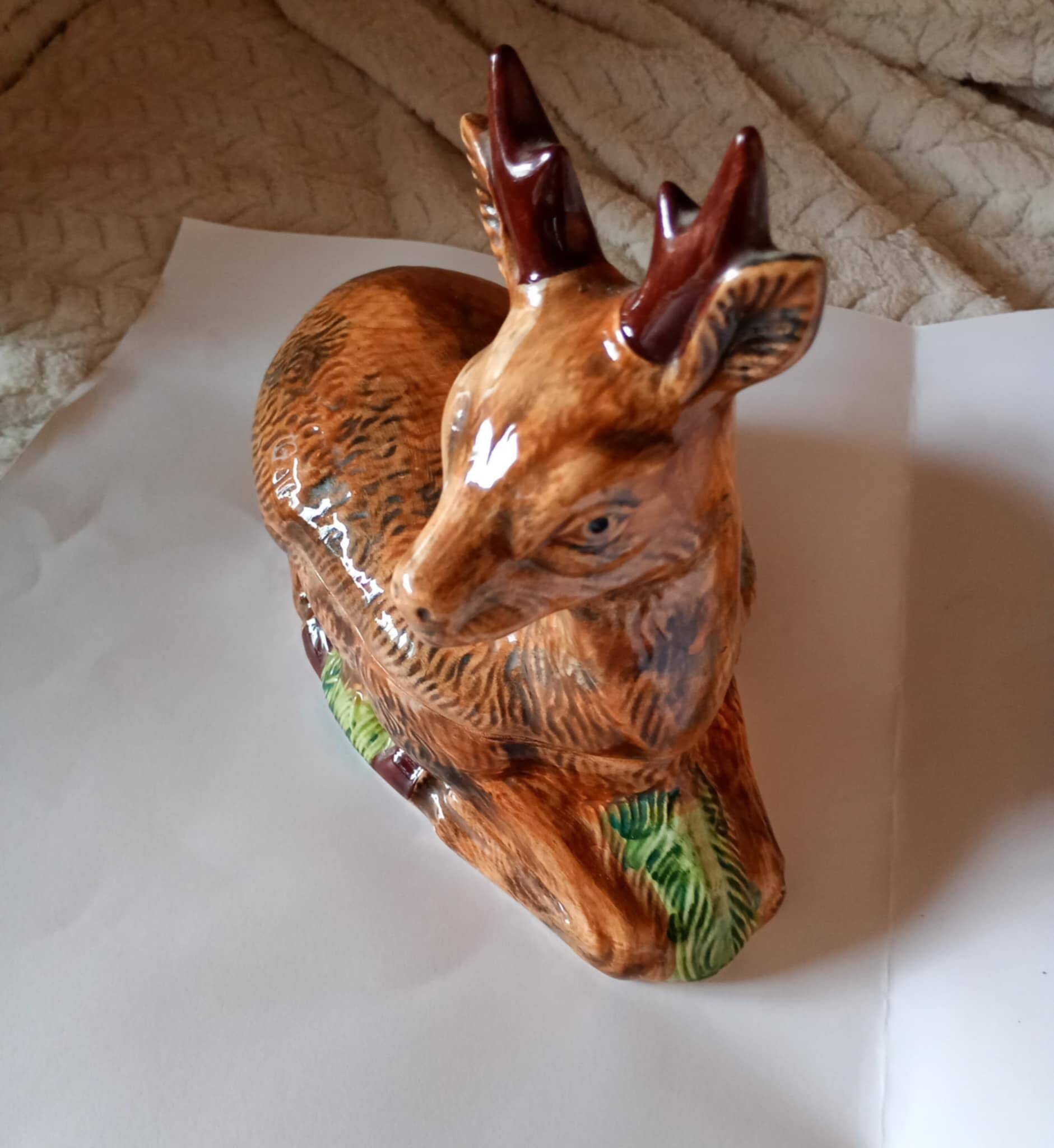 Michel Caugant Sixties Earthenware Glazed Deer Terrine Pâté Mold 25 cm