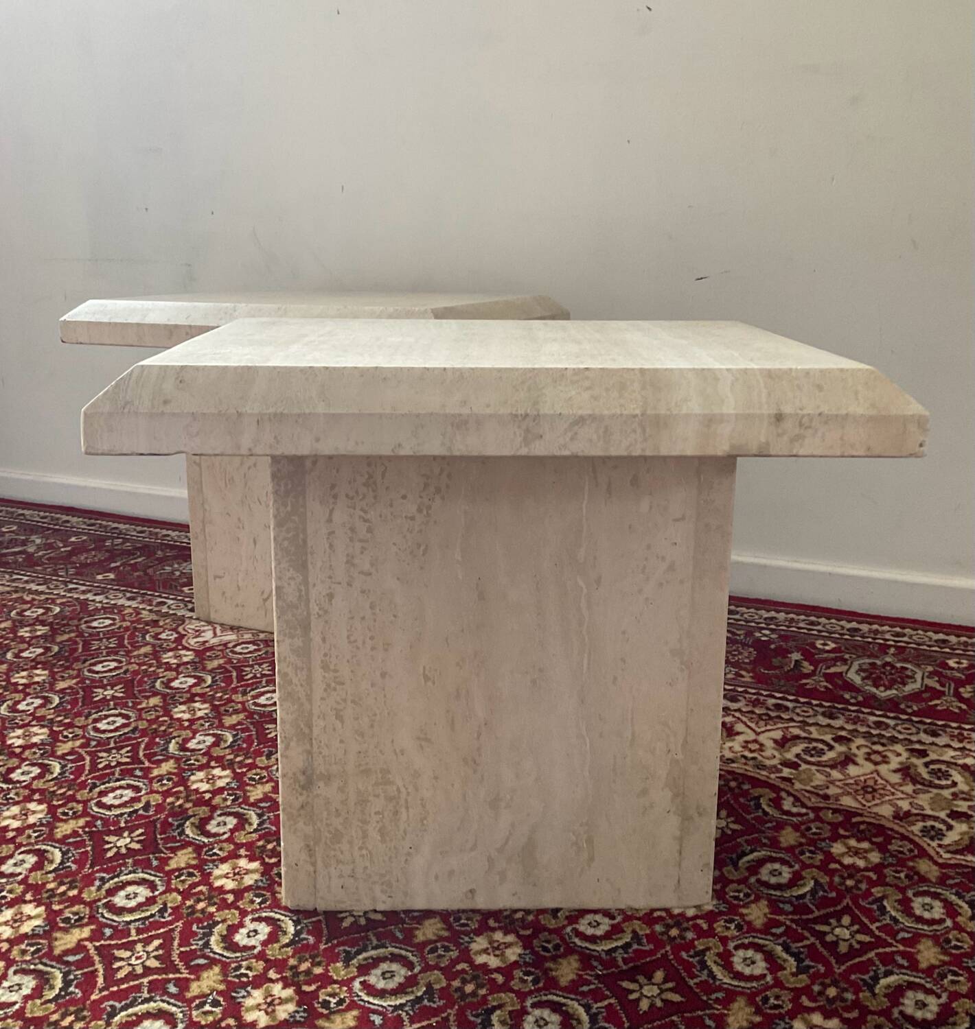 Duo of vintage travertine coffee tables and side tables