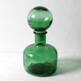 Emerald Green Glass Decanter / Genie Bottle with Stopper / Empoli / 1960s