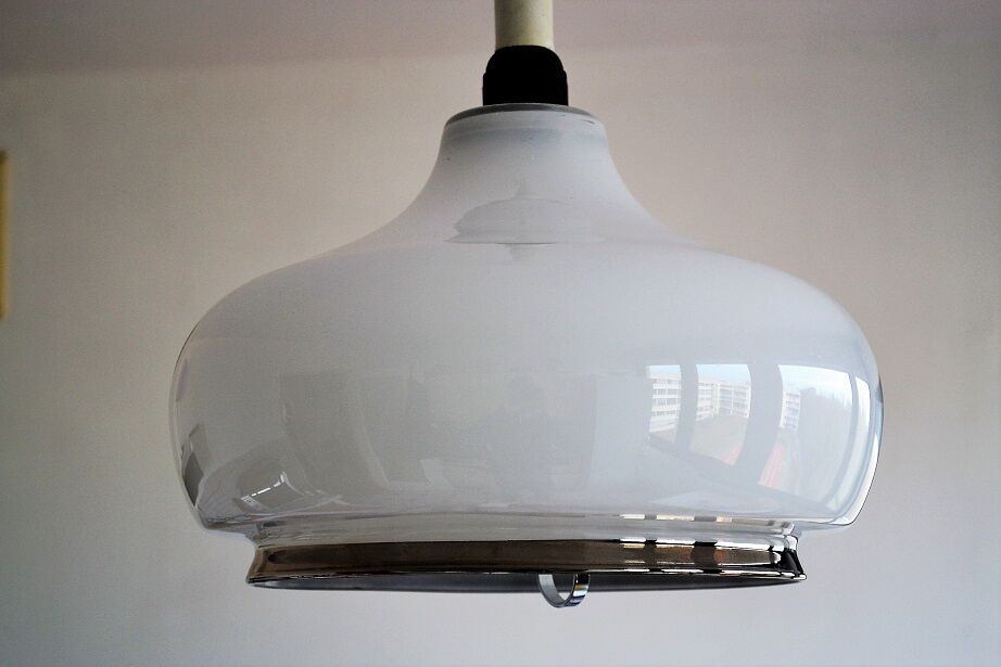 White opaline hanging lamp from the 1960s