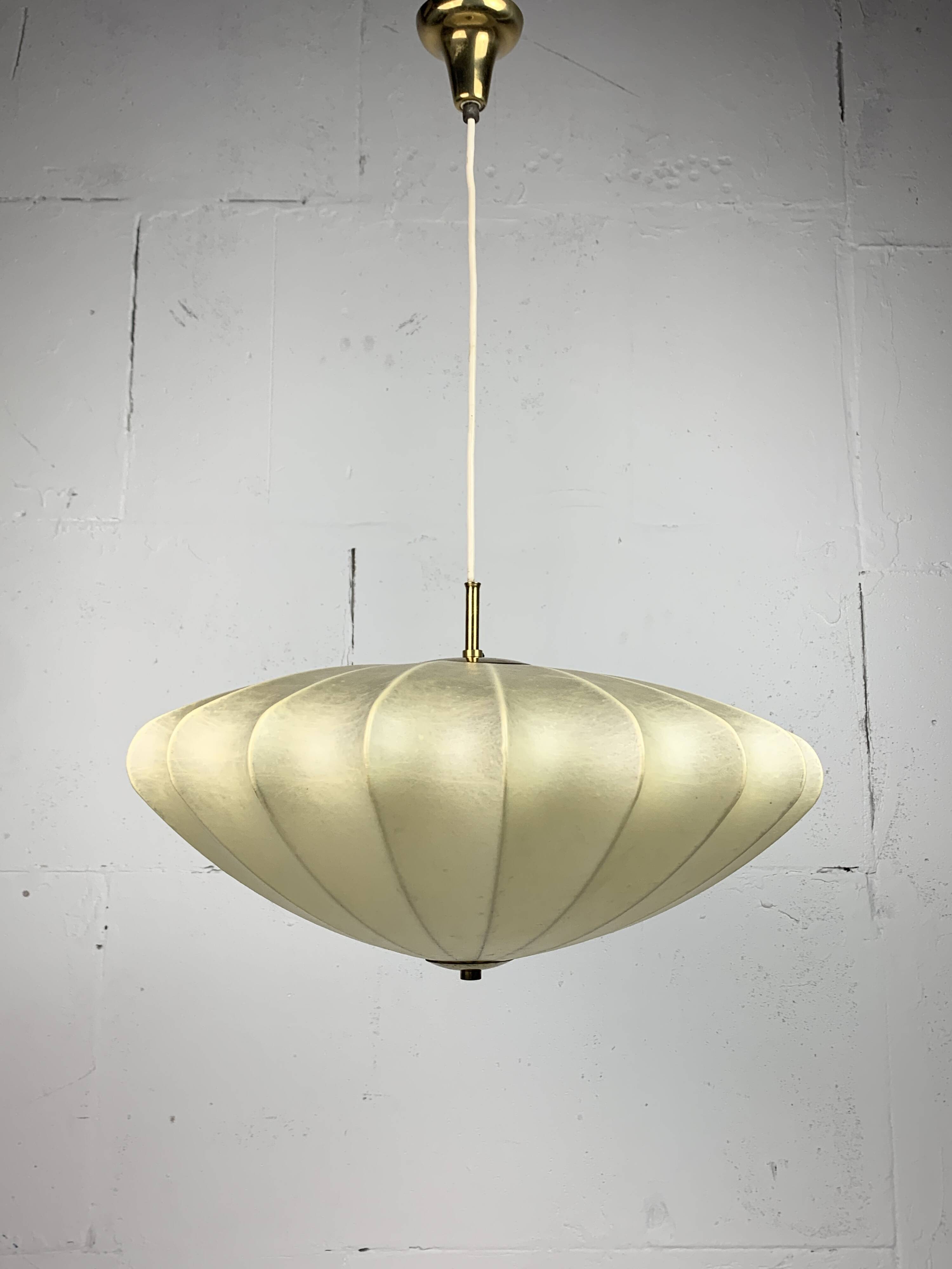 Midcentury ufo cocoon pendant lamp with brass, 1960s