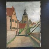 Tableau ancien la rue du village