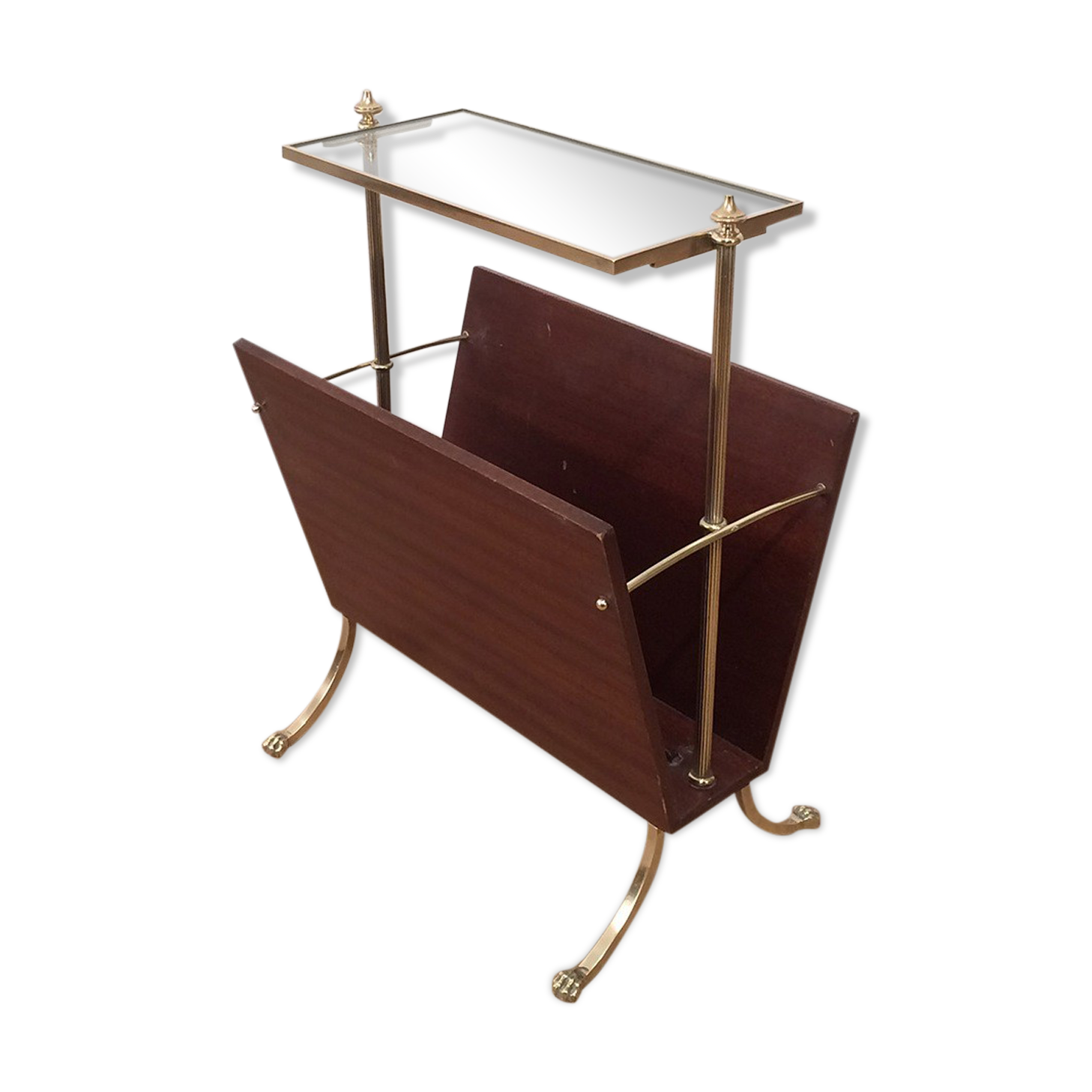 Neoclassical magazine rack in mahogany and brass