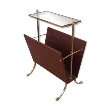 Neoclassical magazine rack in mahogany and brass