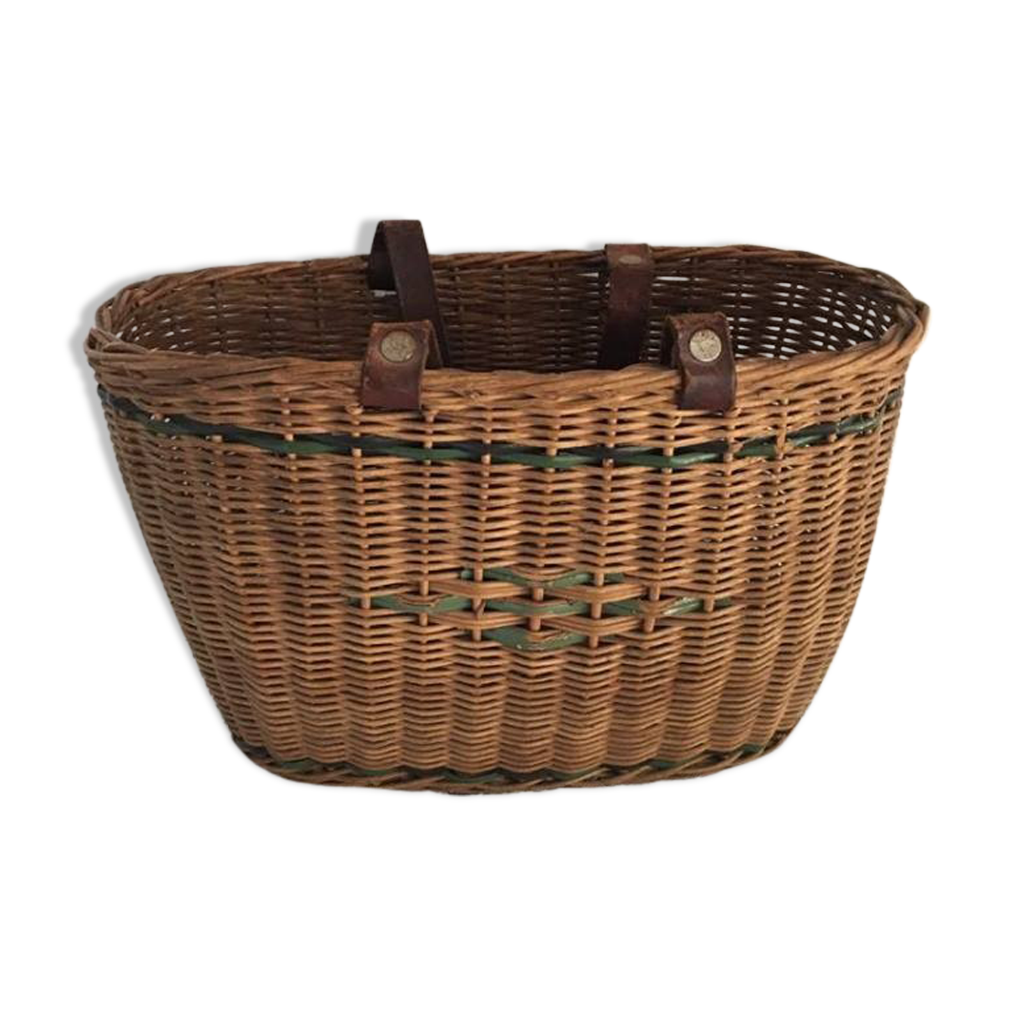 Basket with two handles leather 60s