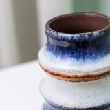 Blue and White Striped Ceramic Vase by Strehla – German Mid-Century, 1960s