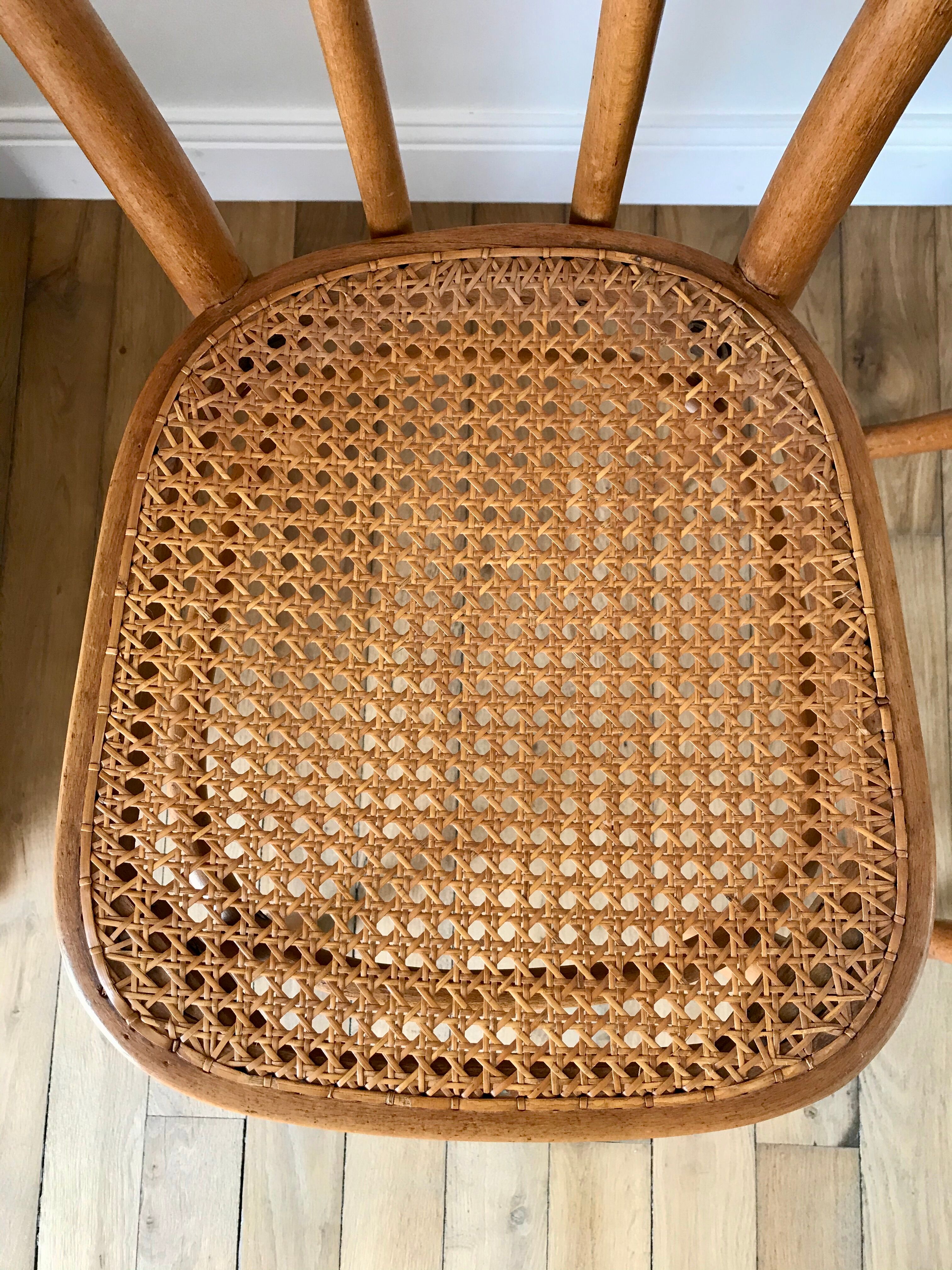 Set of 4 cane chairs in bentwood and honey-coloured cane thonet early 20th century