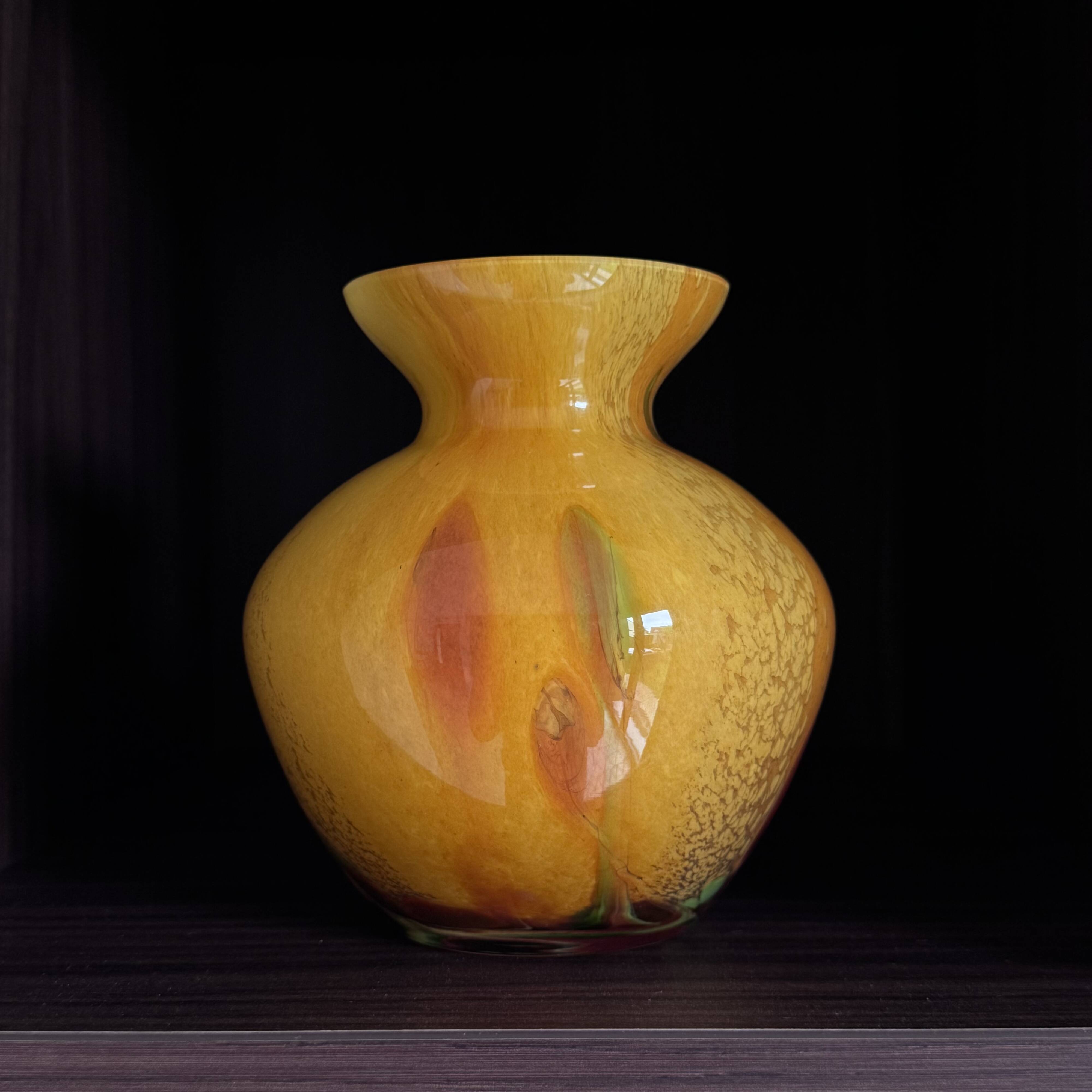 Vintage La Rochère Vase - Coloured Marbled Glass - Signed
